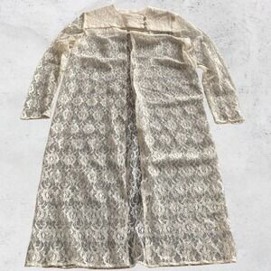 Toni Todd Vintage Cream Floral Lace Sheer Duster Cardigan Large Long Sleeve